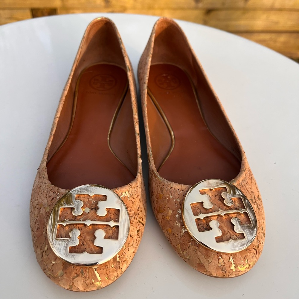 Tory Burch Ballet Flats Cork & Gold size 9
